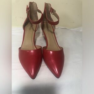 Red Ankle Strap Back Zipper Women's Shoes